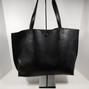 Street Level Reversible Faux Leather Tote - Black/Leopard